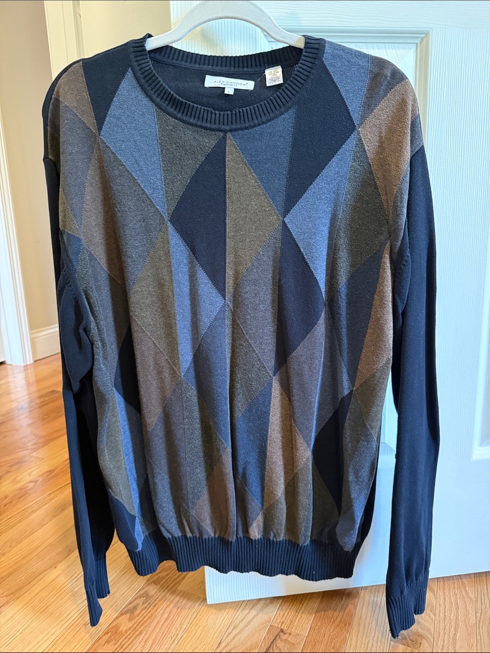 Geometric Pattern Crewneck Sweater - Blue & Brown